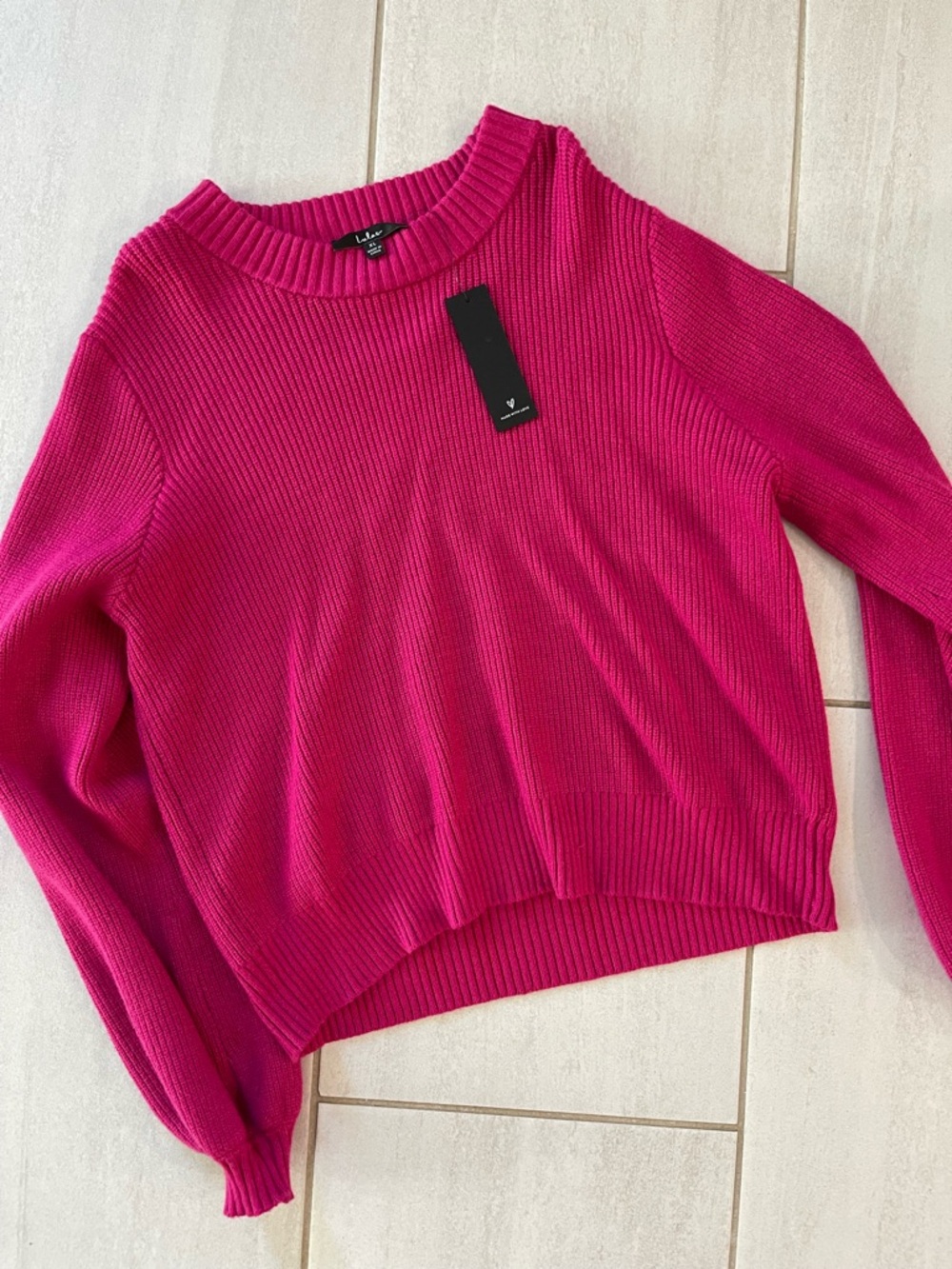 NWT Lulus Bountiful Charm Magenta Crew Neck Pullover Sweater Pink - Size XL - Picture 2 of 2